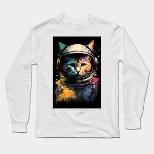 Astronaut Cat in Space Painting Long Sleeve T-Shirt